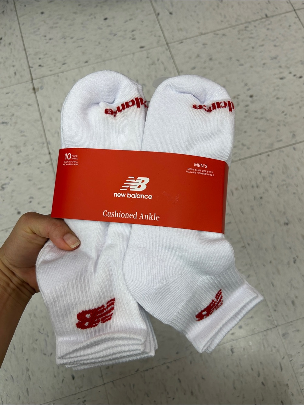 New Balance Men's Cushioned Ankle Socks with Red Logo 10 pack